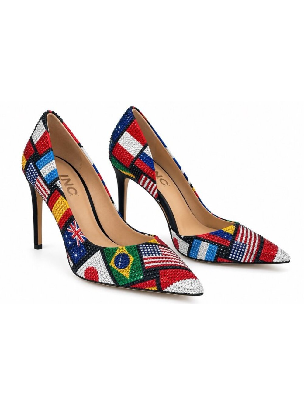 FLAG PATTERN STILETTO heels shoes rhinestones 8.5M colorful bling travel slip on